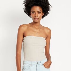 Elegant Cream Ribbed Tube Top
